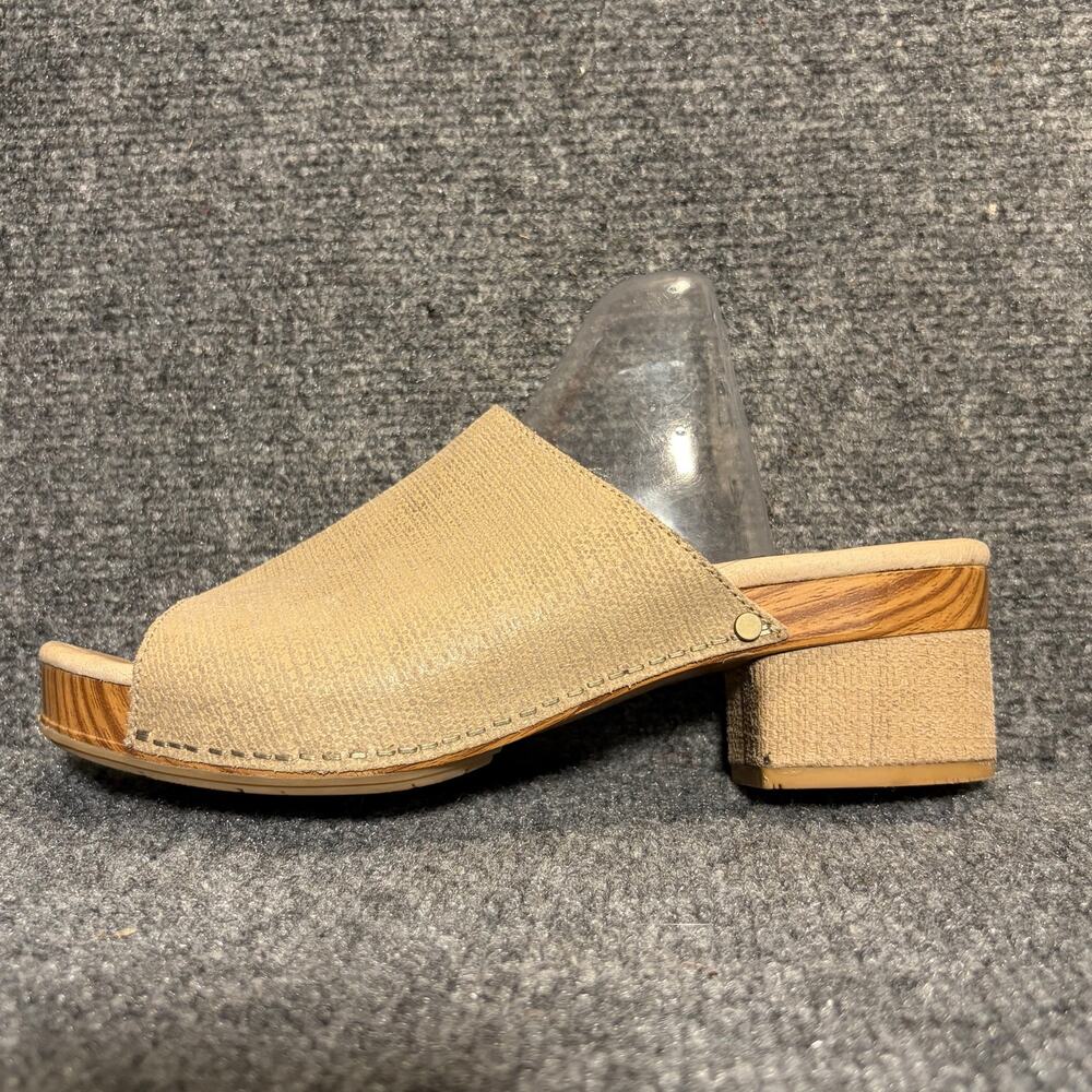 Dansko Maci Tan Leather Open Toe Block Heel Slip On Slide Mule Sandals Women 9.5